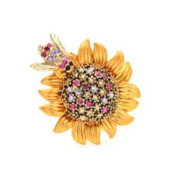 Small Sunflower Pin with Crystals and Bee Small Sunflower Pin with Crystals and Bee
